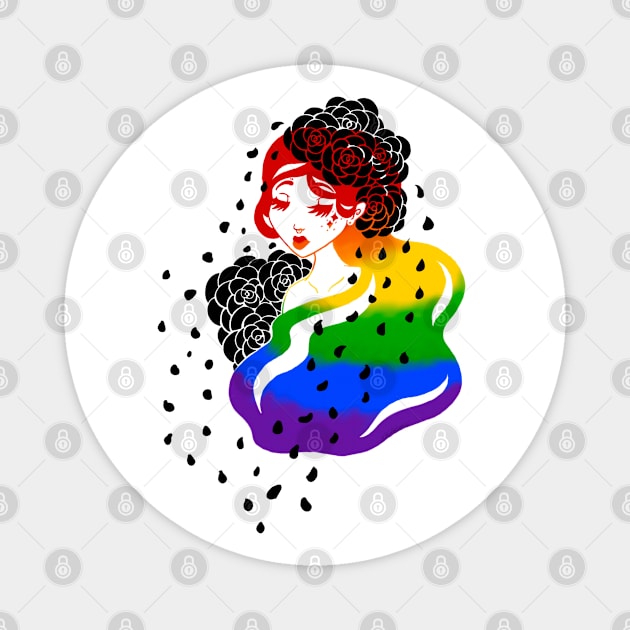 Rainbow Rose Girl Magnet by One Creative Ginger